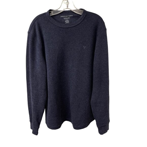 American Eagle Outfitters Navy Long Sleeve Super Soft Waffle Knit Shirt M - Picture 1 of 8